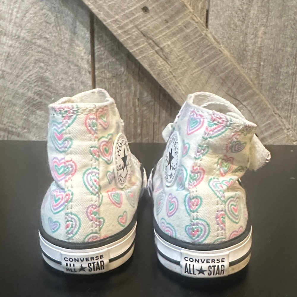 Converse Kids White High-Top Sneakers with Pink & Mint Hearts - Picture 3 of 4